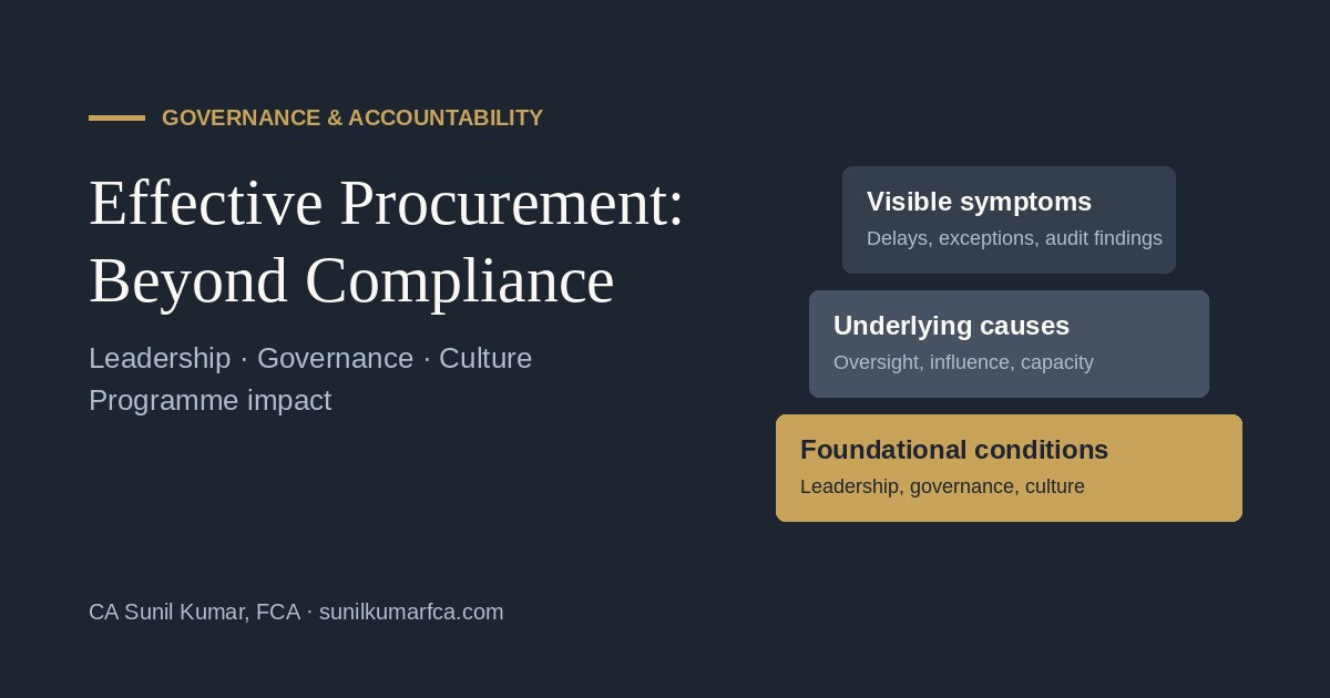 Effective Procurement: Beyond Compliance. Three levels of diagnosis: visible symptoms, underlying causes, foundational conditions.